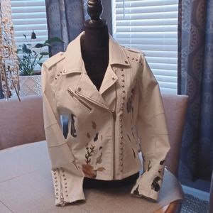 Alpine White leather jacket Custom Embroidery BLANKNYC
